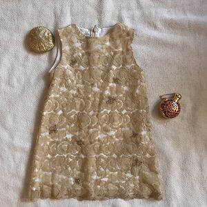 Rare Gucci Little Girl's Bee Lace Gold Dress